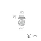 Saugus įleidžiamas %D8110mm tekstūruotas baltas, LED COB 12W 1340lm, CRI90 CL.II IP65/IP20, 3000K-4000K slankusis jungiklis, dim. DALI/Push, MULTI-PACK, ON-DEMAND **