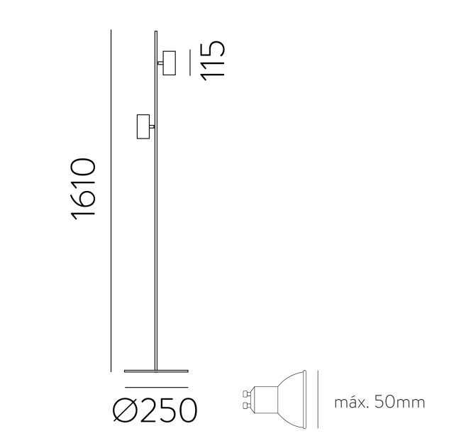 Gina toršeras 3874, tekstūruotas juodas, LED GU10 2x8W, CL.II, reguliuojamas, MULTI-PACK