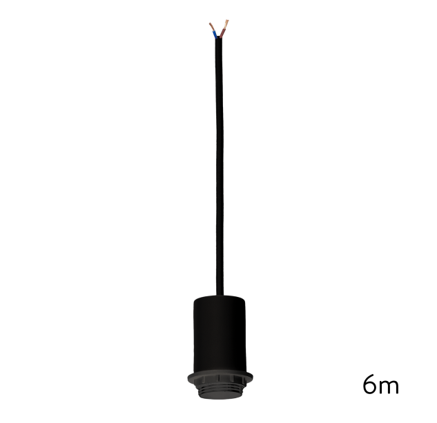 Pakabinamas šviestuvas 6 m, tekstūruotas juodas, LED E27 15 W, CL.II