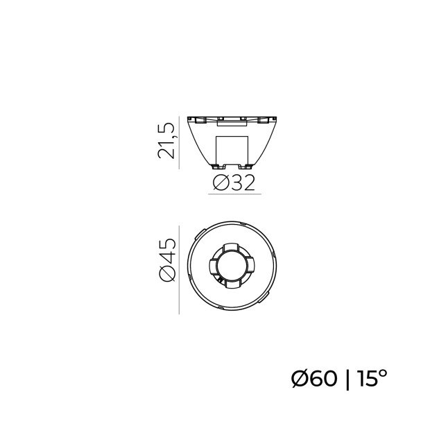 Vamzdinis lęšis %D860 mm 15%B0 Skaidrus