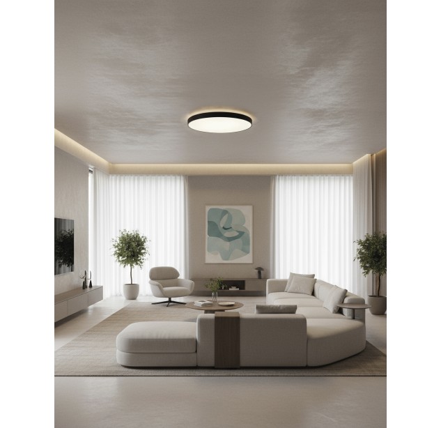 Lisboa Lubinis šviestuvas 3851/60 Tekstūruotas juodas, LED 54 W 4849 lm + 7,5 W 1188 lm, CRI90 CL.I, integruotas LED, 3000 K–4000 K slankusis jungiklis, dim. Triac, ON-DEMAND **