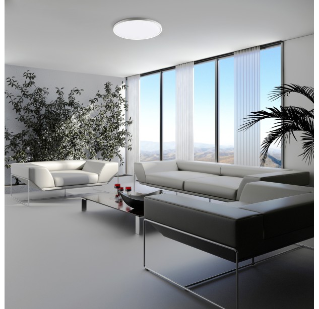Koe lubinis šviestuvas %D8480 mm, tekstūruotas baltas, LED 36 W, 4400 lm, CRI 90, CL.II, IP43, 3000 K–4000 K, slankusis jungiklis