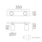Gina lubinis šviestuvas 3874/R2 tekstūruotas juodas, LED GU10 2x8W, CL.I, reguliuojamas