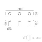 Gina lubinis šviestuvas 3874/R3 tekstūruotas juodas, LED GU10 3x8W, CL.I, reguliuojamas