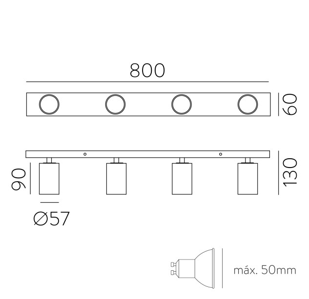 Gina lubinis šviestuvas 3874/R4 tekstūruotas baltas, LED GU10 4x8W, CL.I, reguliuojamas