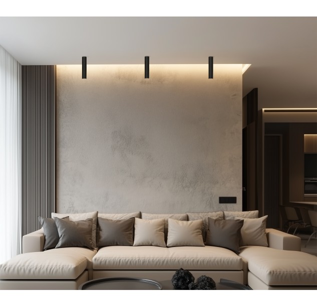 Vamzdinis lubų šviestuvas 3986/60 %D860x300mm tekstūruotas juodas, LED COB 12W 2700K 1330lm, CRI90 CL.I, dim. Triac, ON-DEMAND **