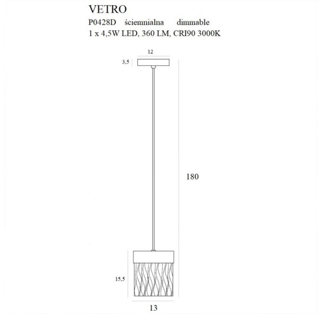 Pakabinamas šviestuvas VETRO 3000K 4.5W P0428D Pakabinamas šviestuvas VETRO 3000K 4.5W P0428D