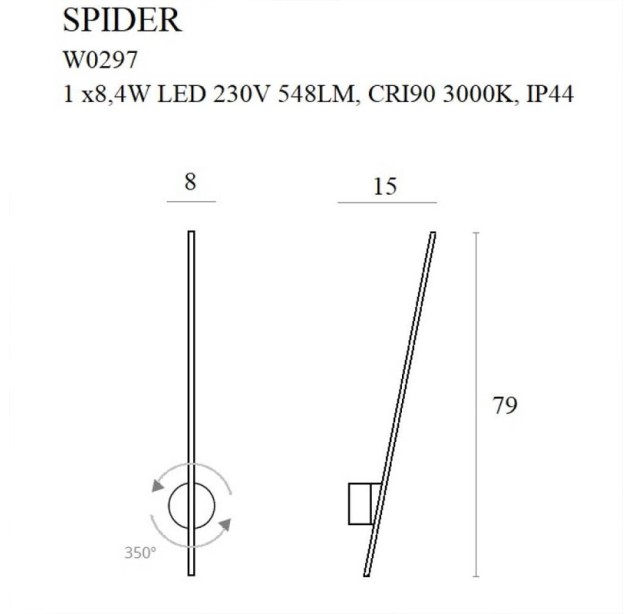 Sieninis šviestuvas SPIDER 3000K 8.4W W0297 Sieninis šviestuvas SPIDER 3000K 8.4W W0297