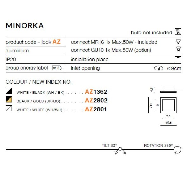Įleidžiamas šviestuvas MINORKA baltas/juodas