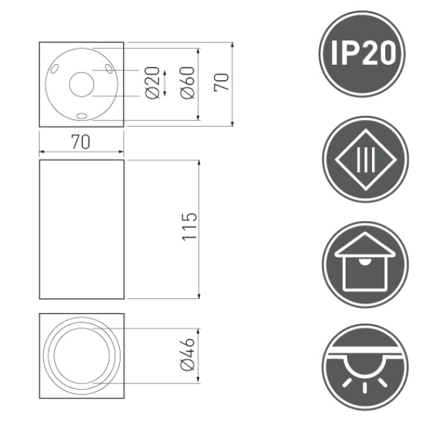 Lubinis šviestuvas SENSA MINI SQUARE KWB-10