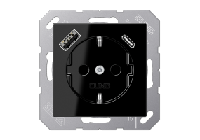 Kištukinis lizdas be rėmelio su USB A1520-15CASW juodas blizgus