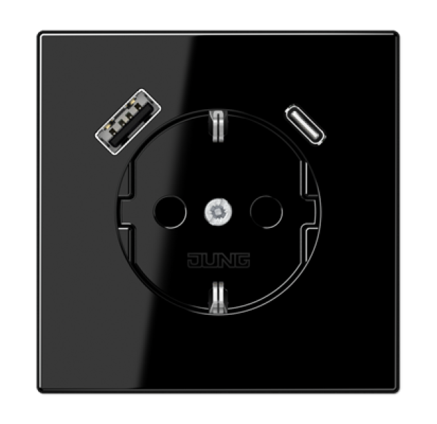 Kištukinis lizdas be rėmelio su USB LS1520-15CASW juodas Kištukinis lizdas be rėmelio su USB LS1520-15CASW juodas
