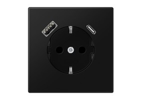 Kištukinis lizdas be rėmelio su USB LS1520-15CASWM juodas mat.