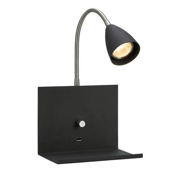 Sieninis šviestuvas LOGI USB Black Sieninis šviestuvas LOGI USB Black