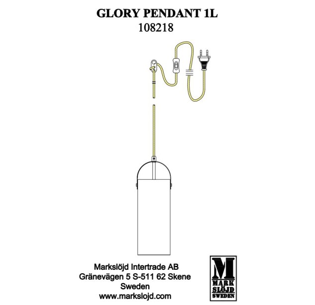 Pakabinamas šviestuvas GLORY 1 Black/ Smoke
