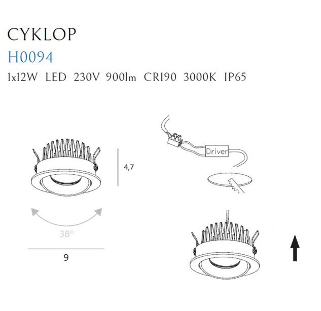 Įleidžiamas šviestuvas CYKLOP WHITE IP65