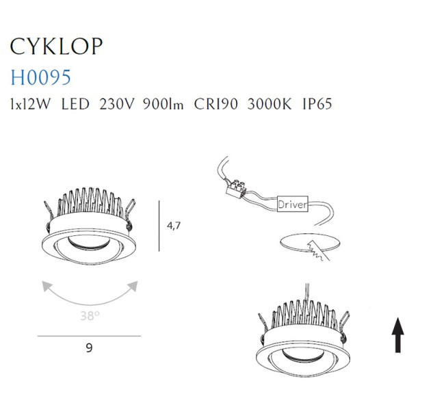 Įleidžiamas šviestuvas CYKLOP BLACK IP65 Įleidžiamas šviestuvas CYKLOP BLACK IP65