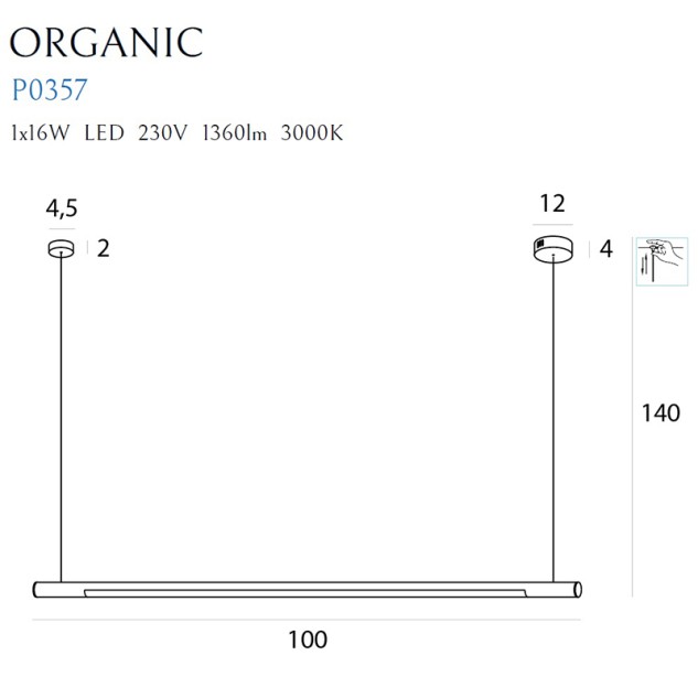 Pakabinamas šviestuvas ORGANIC HORIZON white L