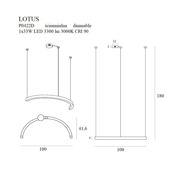 Pakabinamas šviestuvas LOTUS 3000K 33W P0422D dimeriuojamas Pakabinamas šviestuvas LOTUS 3000K 33W P0422D dimeriuojamas