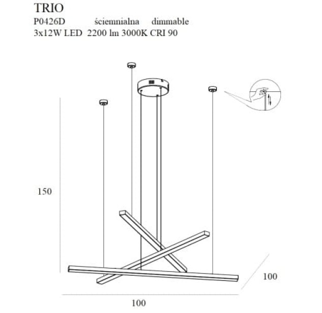 Pakabinamas šviestuvas TRIO 3 GOLD Dimmable Pakabinamas šviestuvas TRIO 3 GOLD Dimmable