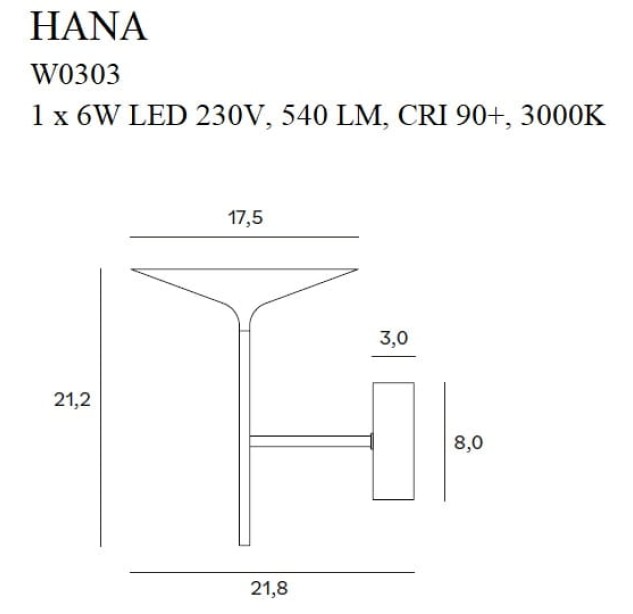 Sieninis šviestuvas HANA W0303 Sieninis šviestuvas HANA W0303
