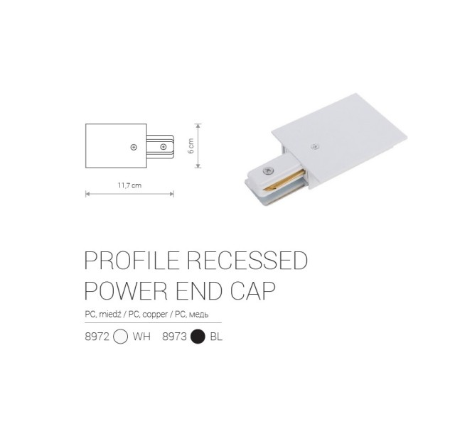 Įleidžiamo bėgelio kraštinė maitinimo jungtis PROFILE RECESSED POWER END CUP WHITE Įleidžiamo bėgelio kraštinė maitinimo jungtis PROFILE RECESSED POWER END CUP WHITE