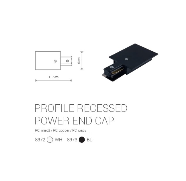 Įleidžiamo bėgelio kraštinė maitinimo jungtis PROFILE RECESSED POWER END CUP BLACK Įleidžiamo bėgelio kraštinė maitinimo jungtis PROFILE RECESSED POWER END CUP BLACK