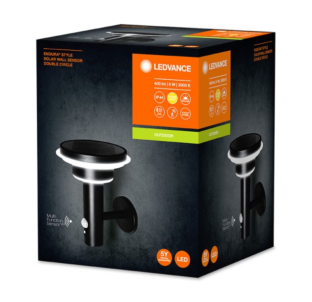 Sieninis šviestuvas su saulės baterija ENDURA 3000K 6W 4058075392724 dimeriuojamas Sieninis šviestuvas su saulės baterija ENDURA 3000K 6W 4058075392724 dimeriuojamas