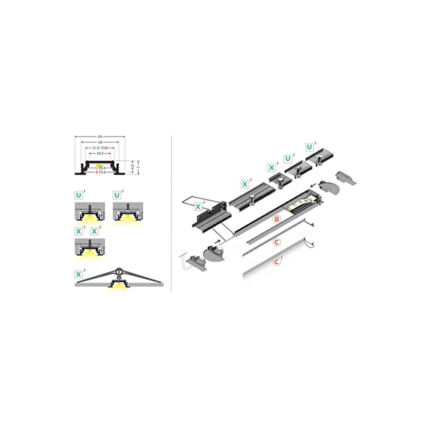 Įleidžiamas - įfrezuojamas LED profilis GROOVE10 1M 76200020