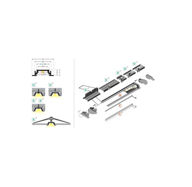 Įleidžiamas - įfrezuojamas LED profilis GROOVE10 1M 76200021 Įleidžiamas - įfrezuojamas LED profilis GROOVE10 1M 76200021