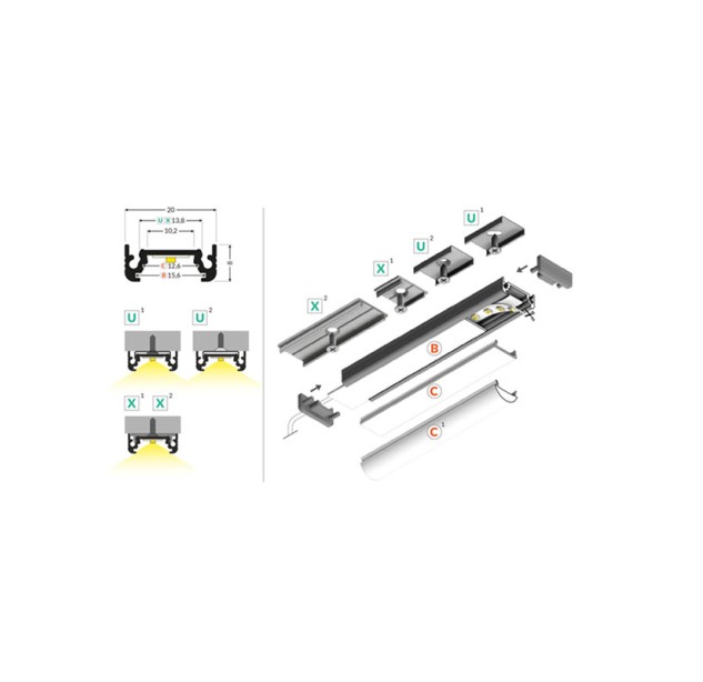 Virštinkinis LED profilis SURFACE10 1M 77260020 Virštinkinis LED profilis SURFACE10 1M 77260020