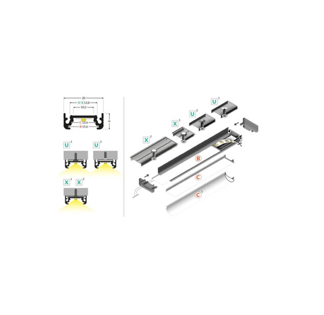Virštinkinis LED profilis SURFACE10 2M 77270020