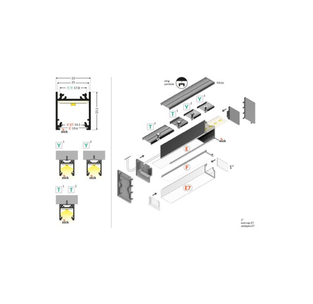 Virštinkinis LED profilis LINEA20 1M C1010021 Virštinkinis LED profilis LINEA20 1M C1010021