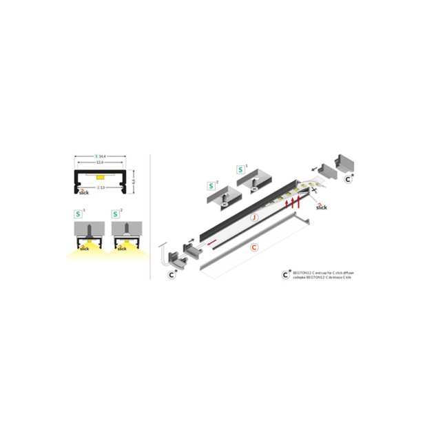 Virštinkinis LED profilis BEGTON12 1M C7010020 Virštinkinis LED profilis BEGTON12 1M C7010020