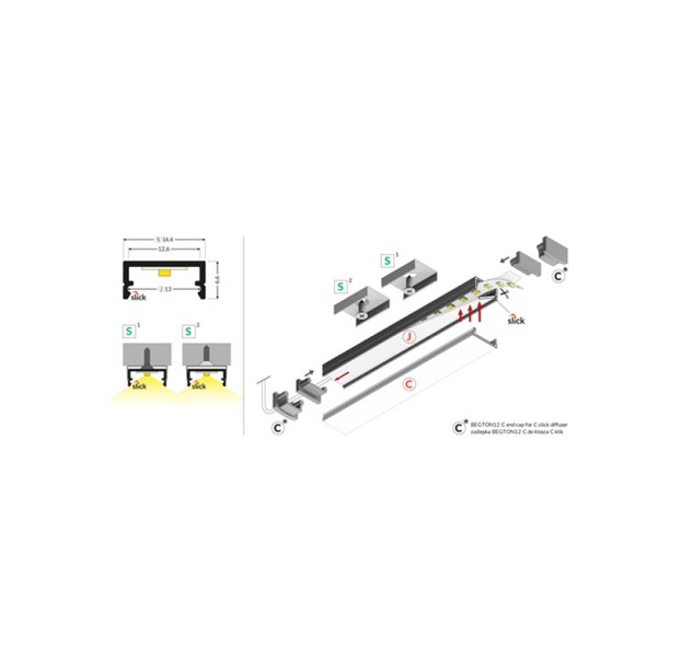 Virštinkinis LED profilis BEGTON12 2M C7020021 Virštinkinis LED profilis BEGTON12 2M C7020021