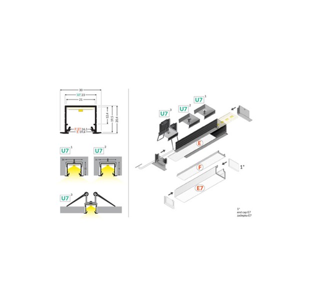 Įleidžiamas LED profilis LINEA-IN20 1M E4010020 Įleidžiamas LED profilis LINEA-IN20 1M E4010020