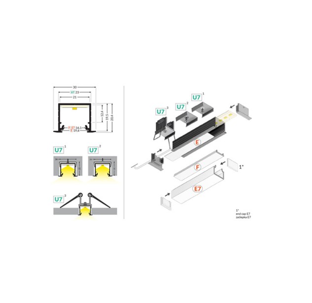 Įleidžiamas LED profilis LINEA-IN20 1M E4010021 Įleidžiamas LED profilis LINEA-IN20 1M E4010021