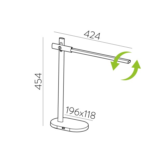 Laysan stalo lempa 8152 antracito spalvos, LED 10 W, 6500 K, 650 lm, CRI 90, CL.II, integruota LED, su jungikliu, reguliuojamas Kelvino laipsnis, reguliuojamas šviesos stiprumas, su USB