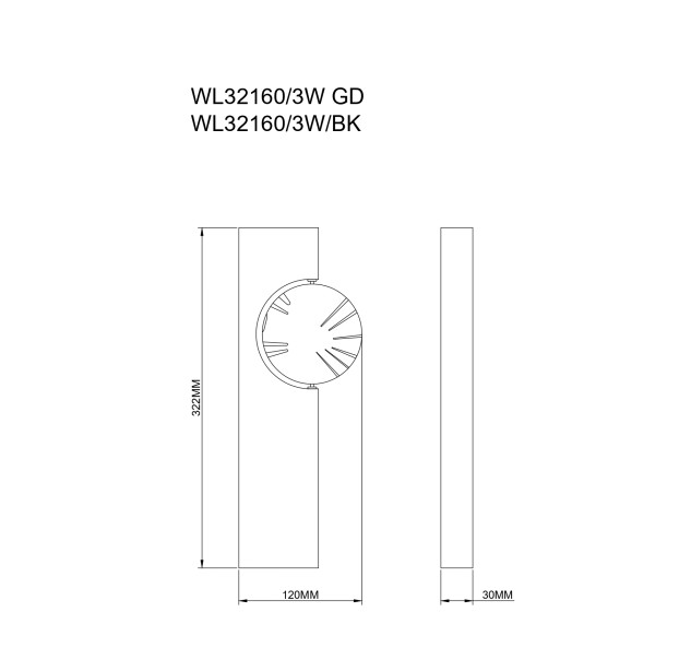 Sieninis šviestuvas FLUX 3 LED 3000 WL32160/3W/GD Sieninis šviestuvas FLUX 3 LED 3000 WL32160/3W/GD