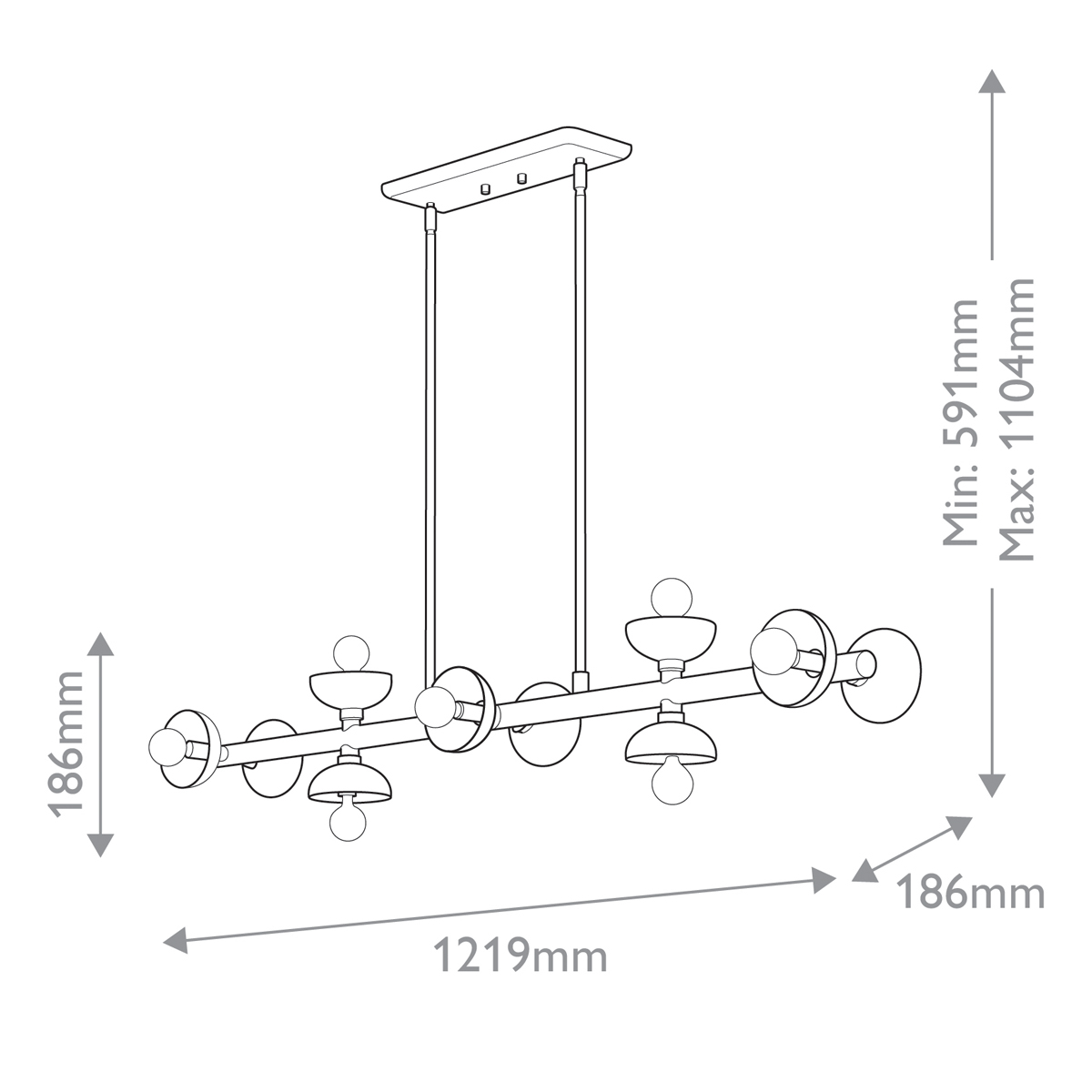 Pakabinamas šviestuvas Palta 10x40W E14 KL-PALTA-LP10-CPZ