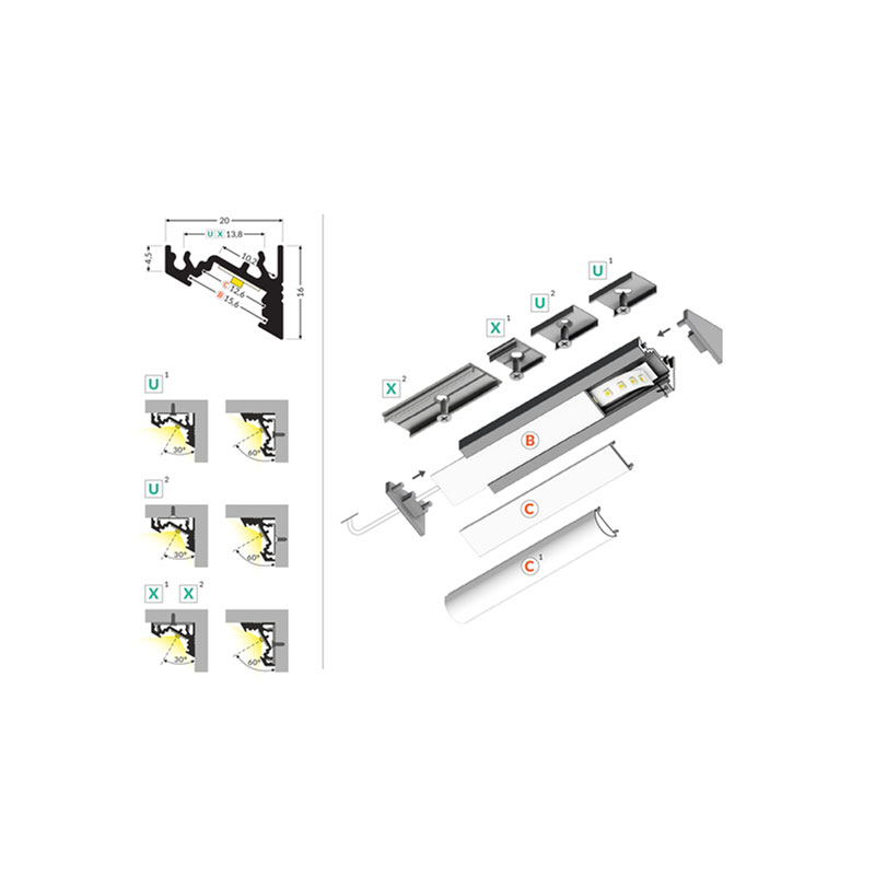 Virštinkinis kampinis LED profilis CORNER10 BC/UX 1M 83040021